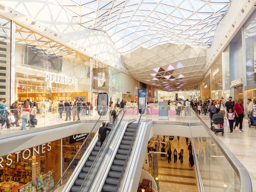 Escalator inside Westfield London, White City shopping centre