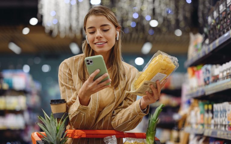 Young student shopping in London