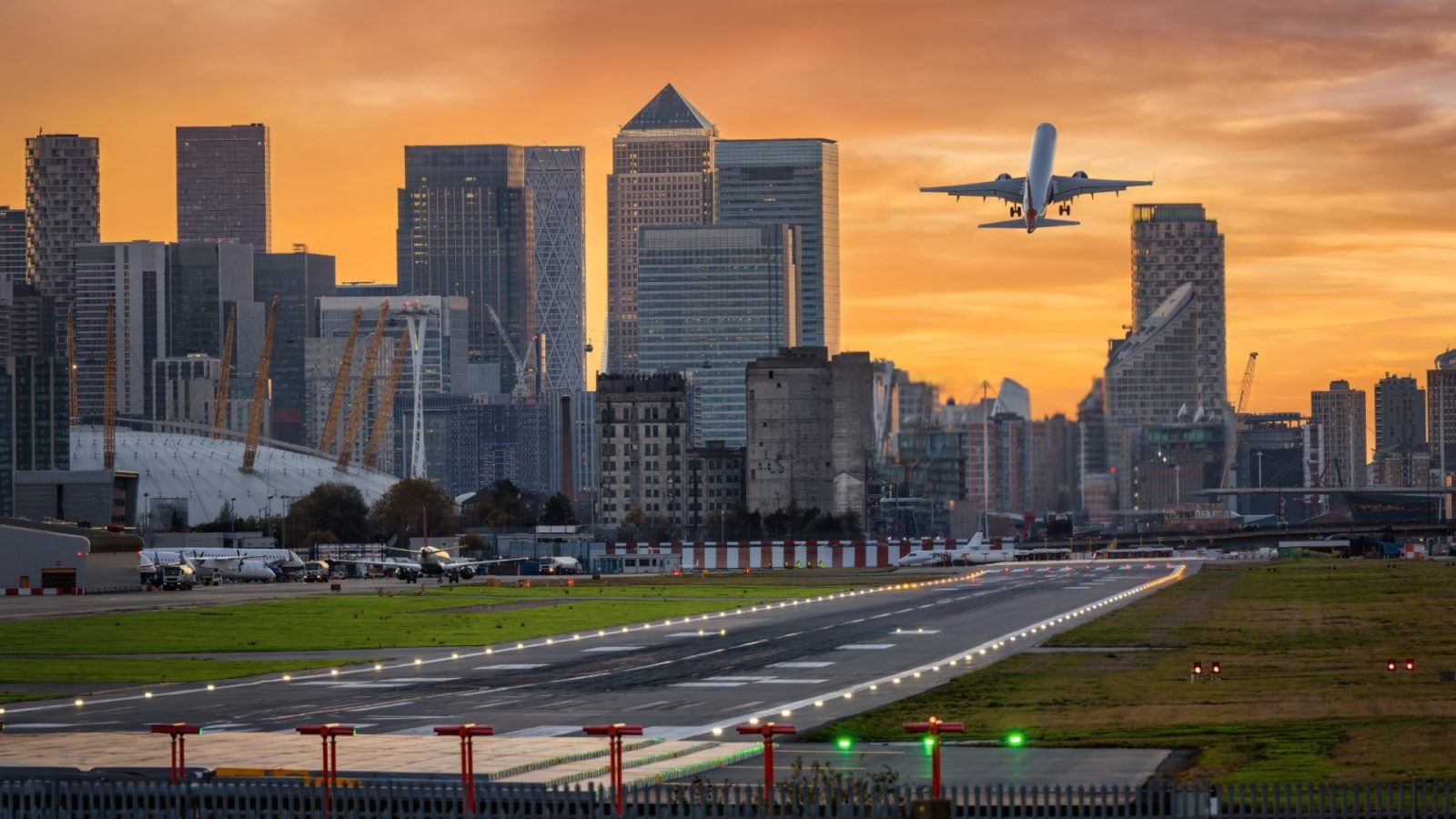 plane arriving at a london airport
