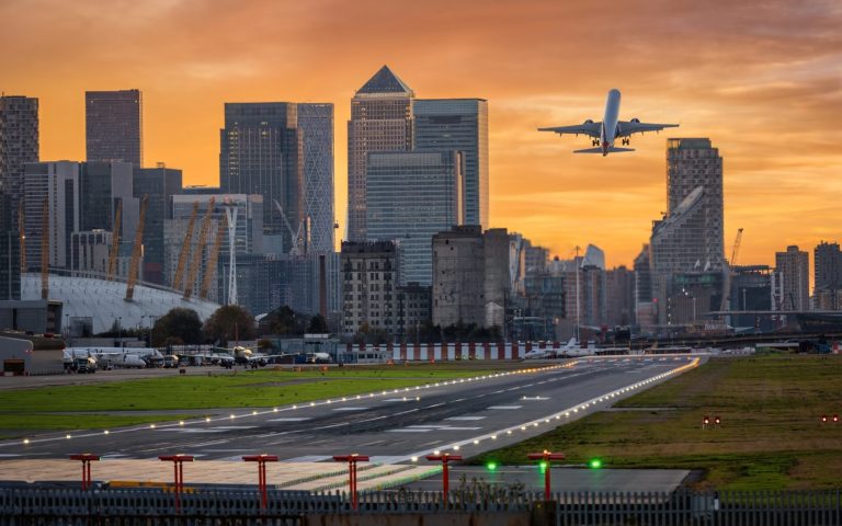 plane arriving at a london airport
